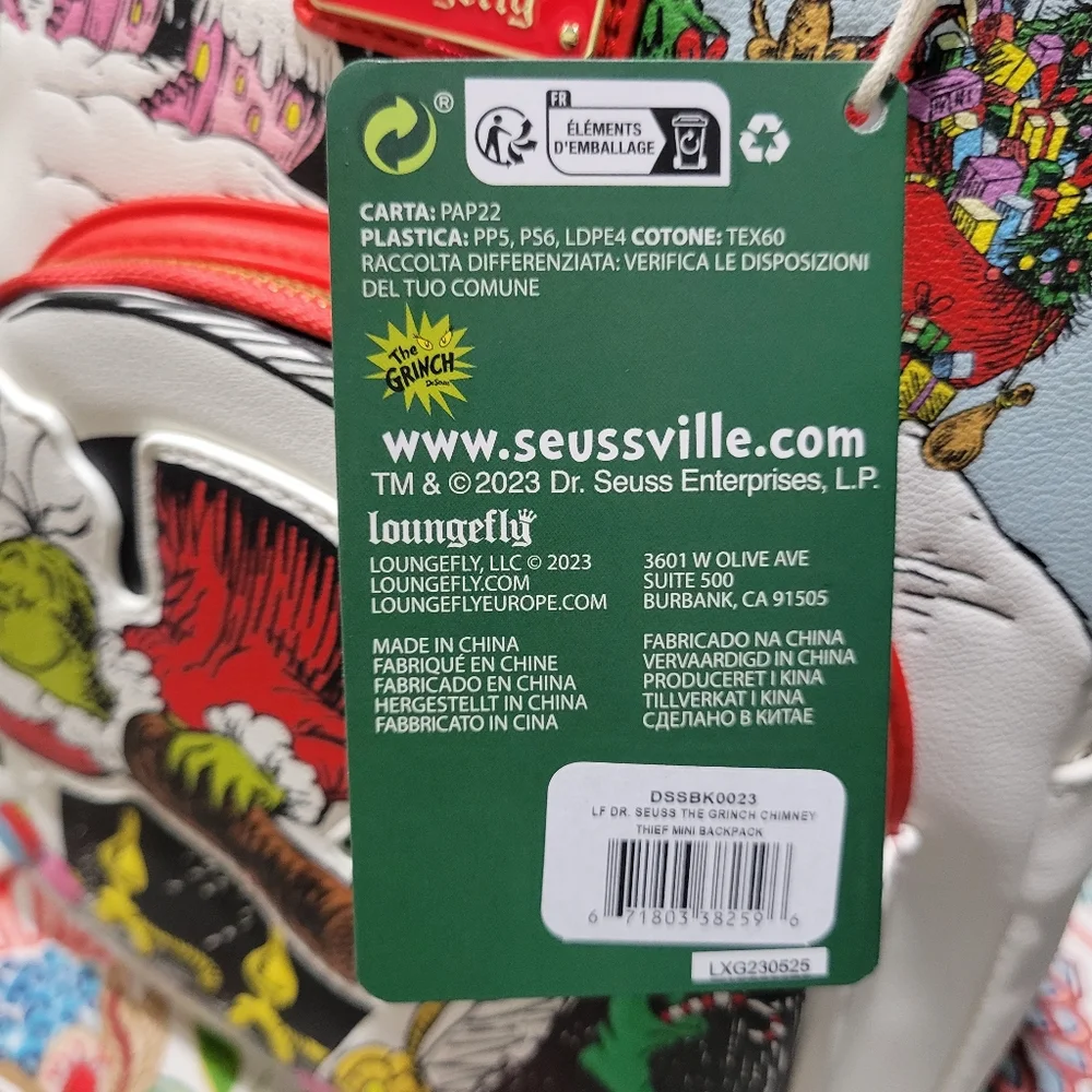 Loungefly Dr. Seuss The Grinch Chimney Thief Adult Womens Double Strap NWT